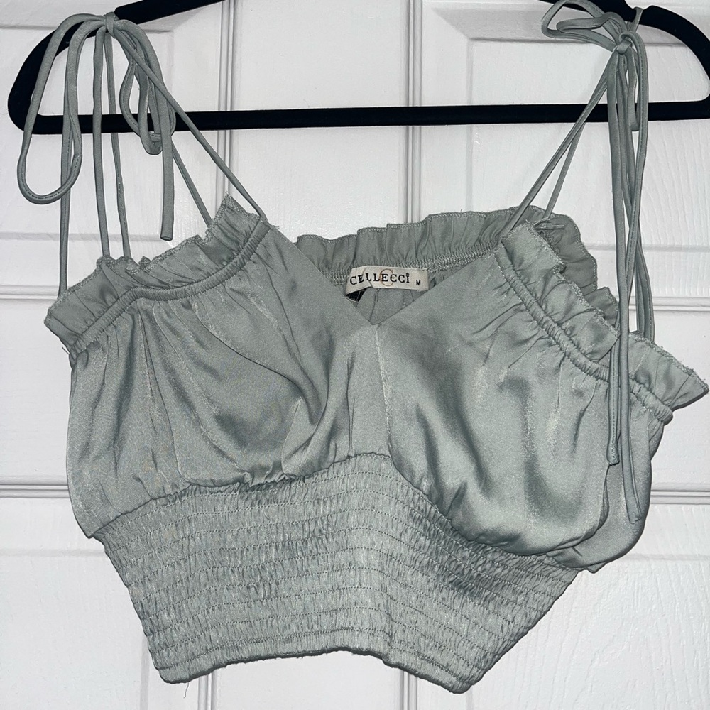 Cellecci Mint Green Crop smocked with ties